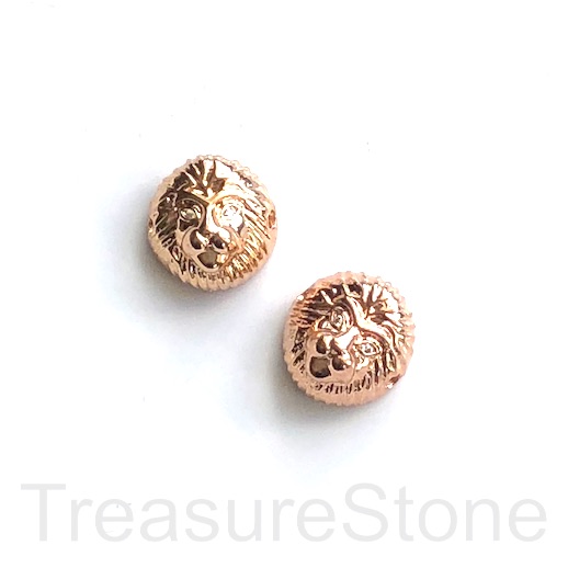 Pave Bead, brass, 13mm lion head, rose gold. Each