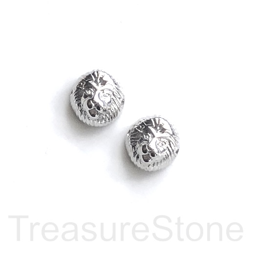 Pave Bead, brass, 13mm lion head, silver. Each