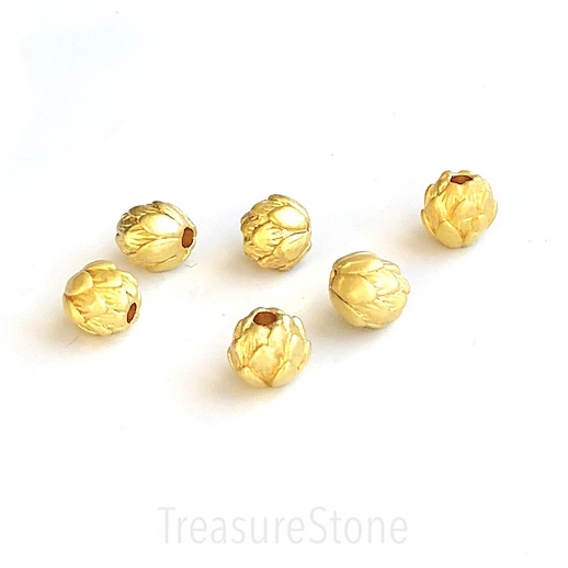 Bead, brass, 9mm gold matte, lotus flower. 3pc
