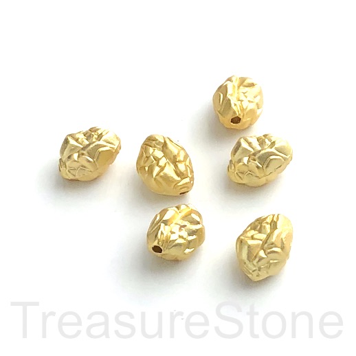 Bead, brass, bright gold plated, matte, 9x11mm nugget, ea