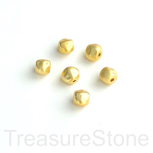 Bead, brass, bright gold plated, matte, 6mm nugget, pack of 2