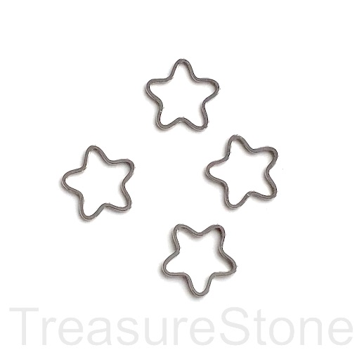 Bead, Charm, rhodium plated brass, 16mm open star, pack of 5.