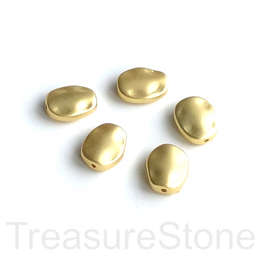 Bead,brass, bright gold, matte, 9x11mm hammered oval, ea