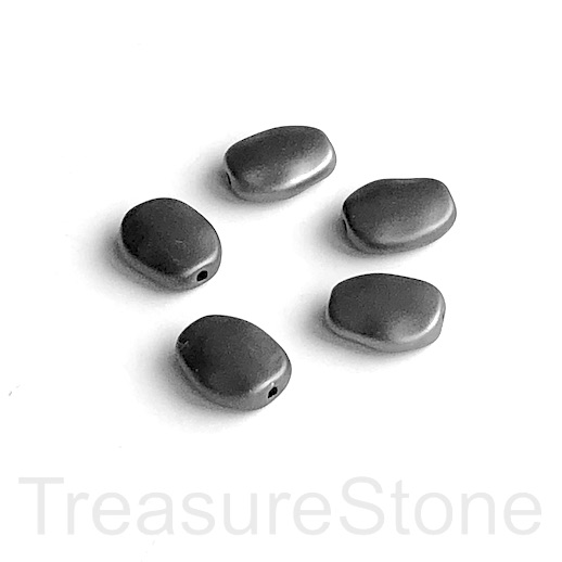 Bead,brass, black/gunmetal grey, matte, 9x11mm hammered oval, ea - Click Image to Close