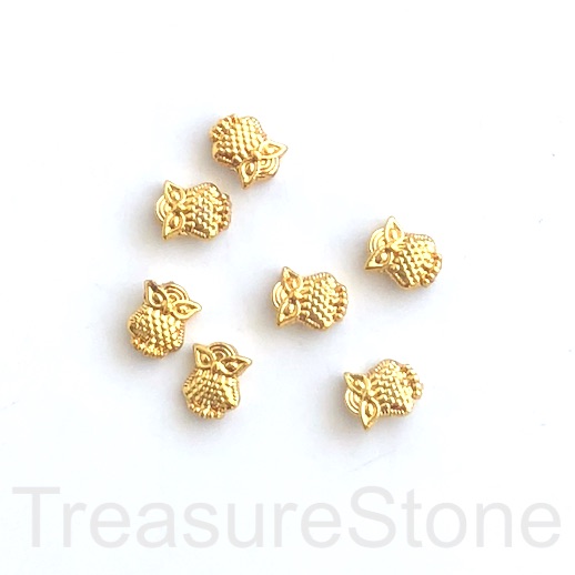 Bead, brass, gold plated, 10x8mm owl, 2pcs - Click Image to Close