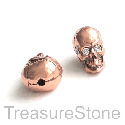 Bead, brass, 9x14mm copper skull with crystals. Each