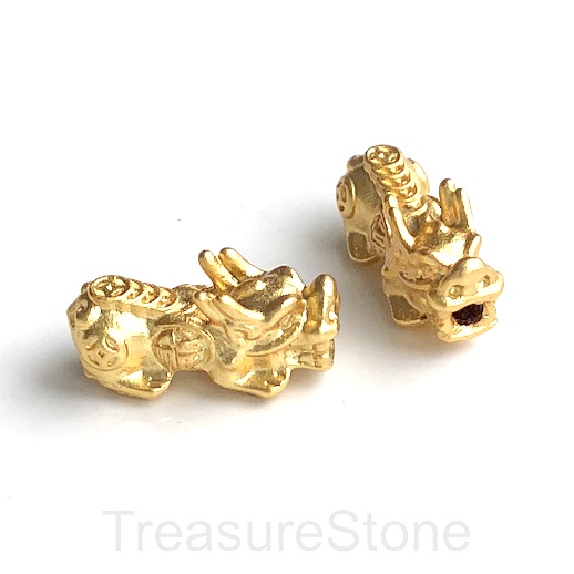 Bead, brass, gold matte, 10x19mm pi xiu. Ea - Click Image to Close
