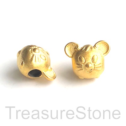 Bead,brass,24K gold plated,10x14mm year of rat,large hole:3mm.Ea