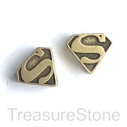 Bead, brass, antiqued, 15x16mm superman symbol. Ea
