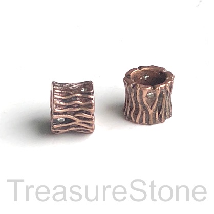 Bead, brass, copper, 7mm tree trunk, large hole, 4mm. Each
