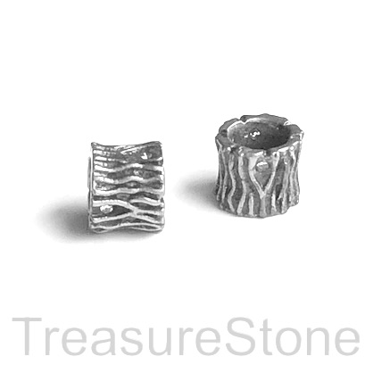 Bead, brass, silver, 7mm tree trunk, large hole, 4mm. Each