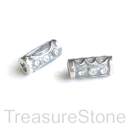Bead, brass, CZ, 7x12mm grey tube spacer, hole, 3mm. each
