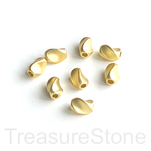 Bead, brass, bright gold, matte, 5x8mm twist tube, matte, 2pcs