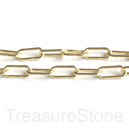 Chain, brass, bright gold plated, 17x7mm oval, paperclip.1 meter