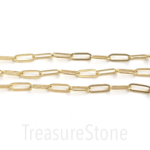 Chain, brass, bright gold plated, 15x5mm oval, paperclip.1 meter