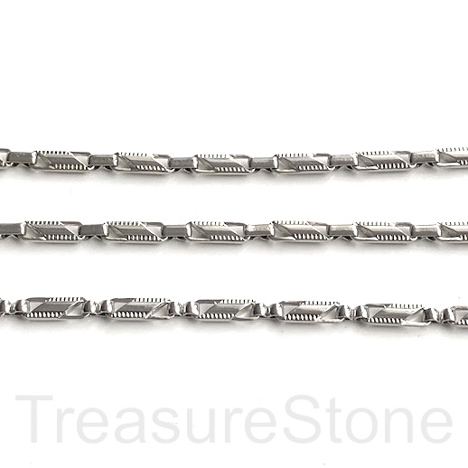 Chain, brass, rhodium silver, 3.5x10mm flat link. 1 meter.