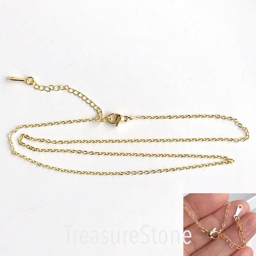 Chain necklace, gold-finished brass 2mm cable, 17.5-19.5". Ea