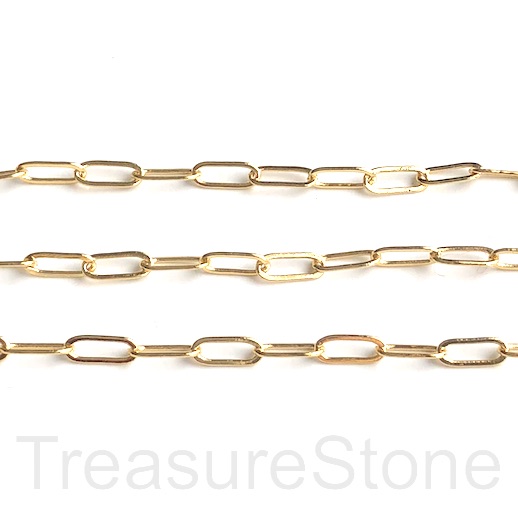 Chain, brass, bright gold plated,oval 3.5x9mm, paperclip.1 meter