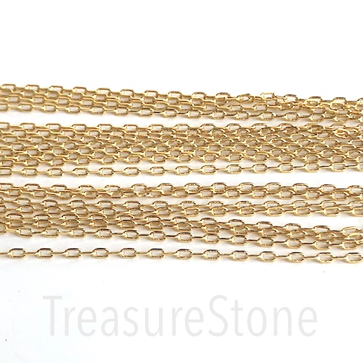 Chain, brass, 14K gold plated, 1x3mm. 1 meter
