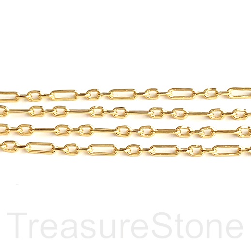 Chain, brass, bright gold plated, oval 3x4mm, 3x9mm. one meter