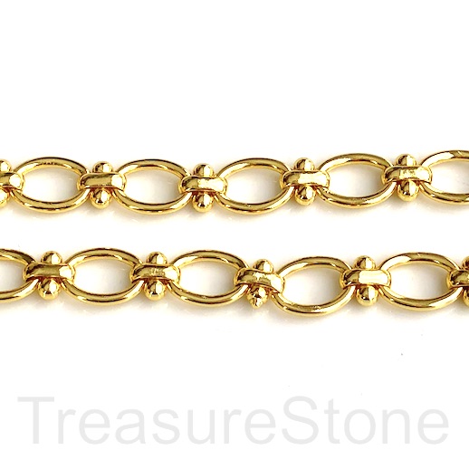 Chain, brass, bright gold plated, oval 10x14mm. one meter
