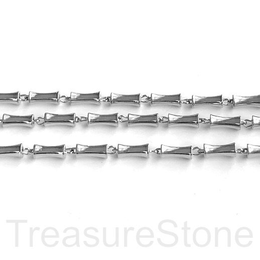 Chain, brass, rhodium silver, 3x7mm tube. 1 meter.