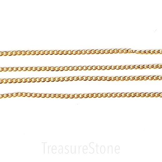 Chain, brass, warm gold-finished, 2.3mm flat curb. one meter.