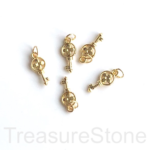 Charm, Pendant, brass, 17mm gold key. each - Click Image to Close