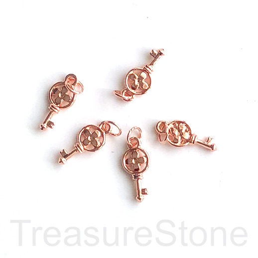 Charm, Pendant, brass, 17mm rose gold key. each