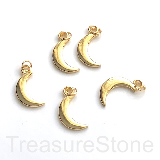 Charm, pendant, brass, 10x16mm gold moon. Ea