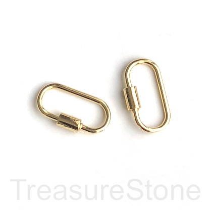 Carabiner, screw clasp, brass, gold, 13x25mm. Ea