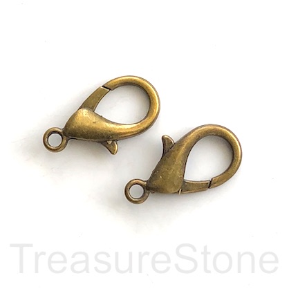 Clasp, lobster claw, brass, bronze coloured, 25x17mm. each