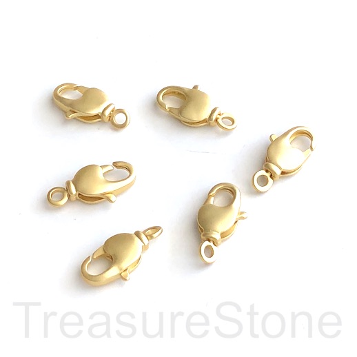 Clasp, lobster claw, brass, gold colour, matte, 9x18mm. each