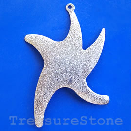 Pendant, silver-finished brass, 47x70mm starfish. Pkg of 4.