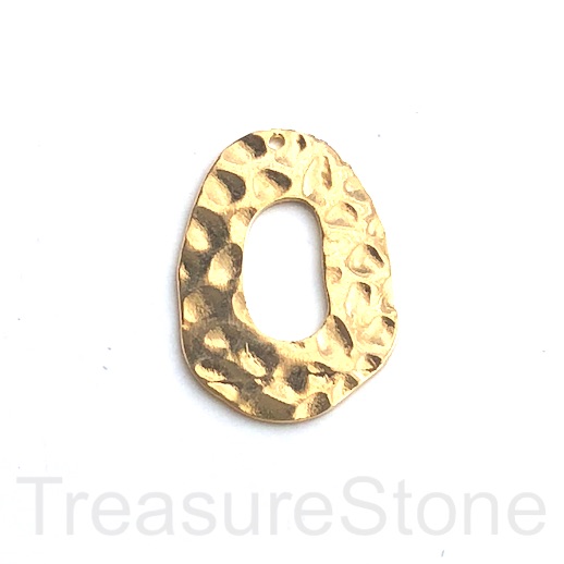 Brass pendant, 20x30mm hammered gold oval. Ea - Click Image to Close