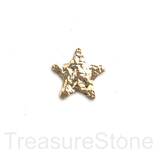 Brass charm, pendant, 20mm hammered gold star. Ea - Click Image to Close