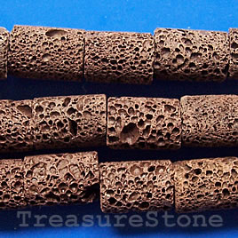 Bead, brown lava, 10x18mm tube, 15-inch strand.
