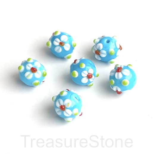 Bead, lampworked glass, bright blue, 11x13mm bumpy. Pkg of 5.