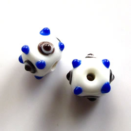 Bead, lampworked glass, white, evil eye, 10mm bumpy. Pkg of 6 - Click Image to Close