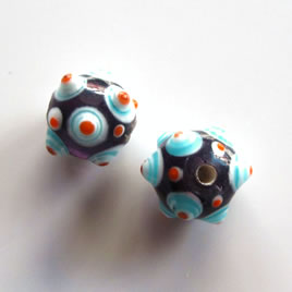 Bead, lampworked glass, 14mm bumpy round. Pkg of 2.