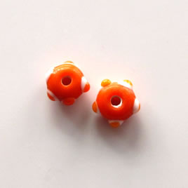 Bead, lampworked glass, orange, 10x5mm bumpy. Pkg of 8