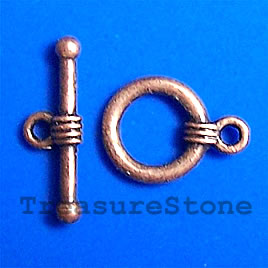 Clasp, toggle, antiqued copper-finished, 11/19mm. Pkg of 11.