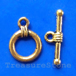 Clasp, toggle, antiqued gold-finished,11/18mm. Pkg of 11.