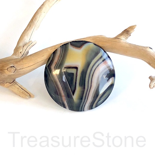 Cabochon, agate (dyed), black, yellow, 37mm coin. each