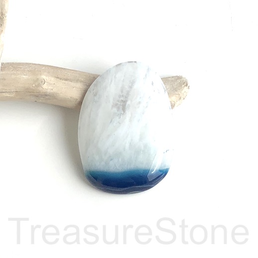 Cabochon, agate (dyed), blue and white, 35x48mm. each