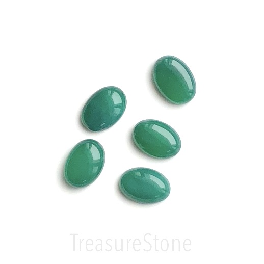Cabochon, dyed agate, green, 10x14mm oval. Pack of 2.