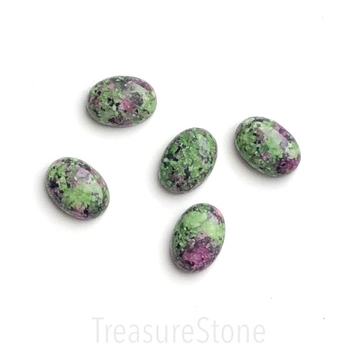 Cabochon, dyed jade, green pink, 10x14mm oval. Pack of 2.