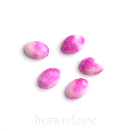 Cabochon, dyed jade, pink white, 10x14mm oval. Pack of 2.