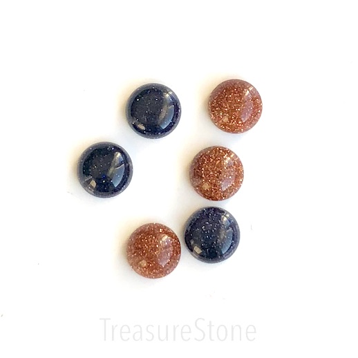 Cabochon, goldstone (manmade), 10mm round. Pack of 2.