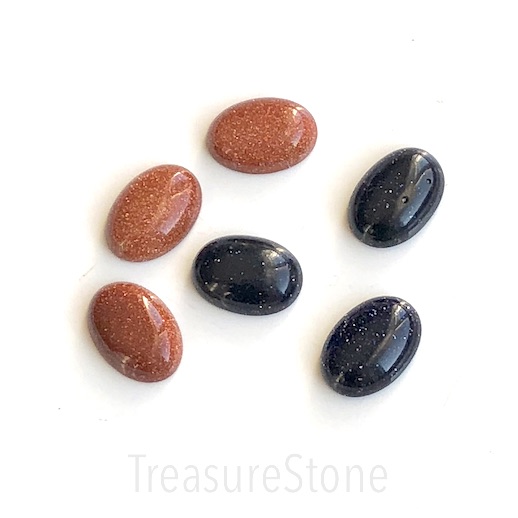 Cabochon, blue goldstone (manmade), 10x14mm oval. Pack of 2.